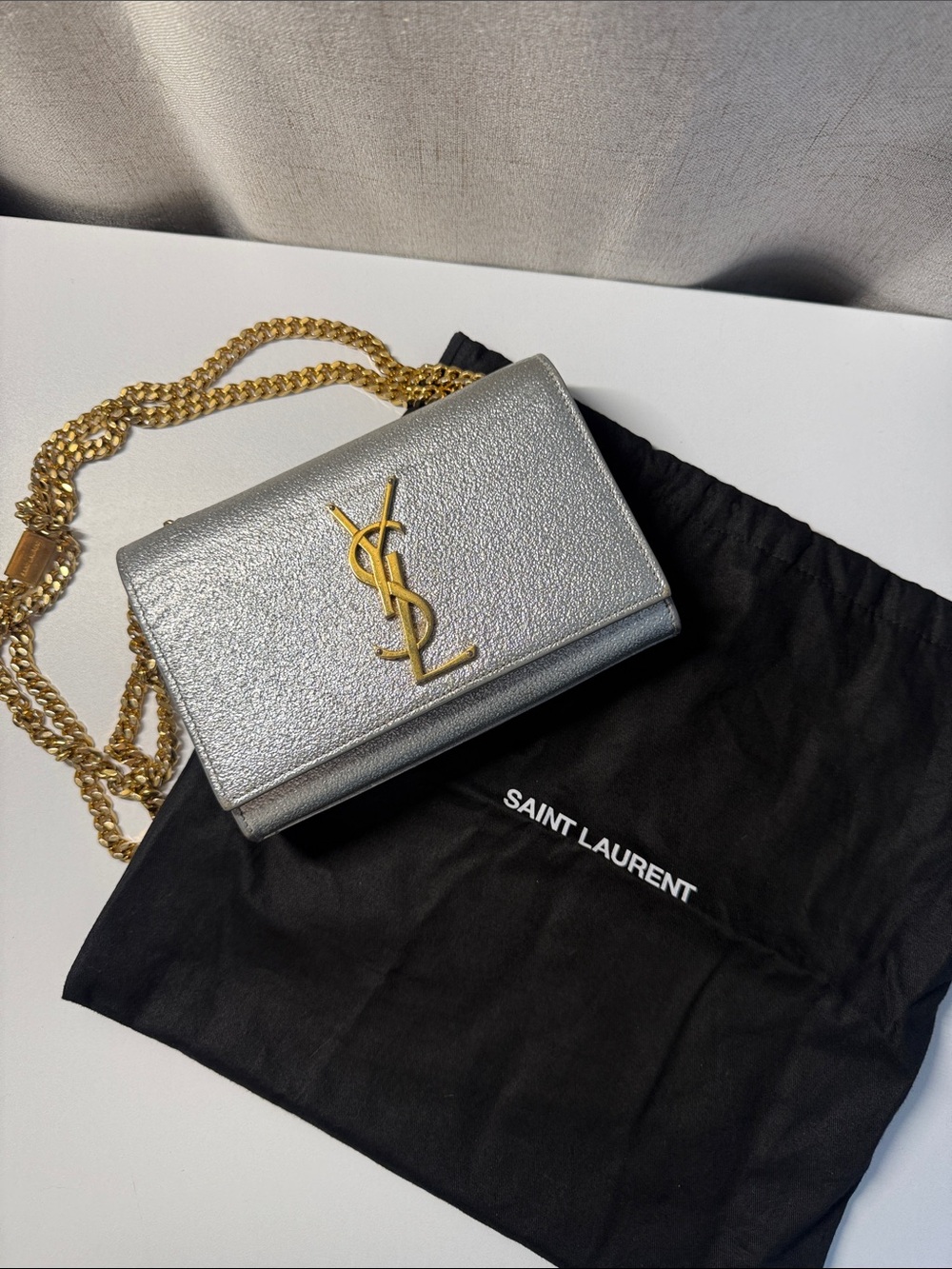Saint Laurent Silver Metallic Minaudiere with Gold Hardware - Picture 2 of 11